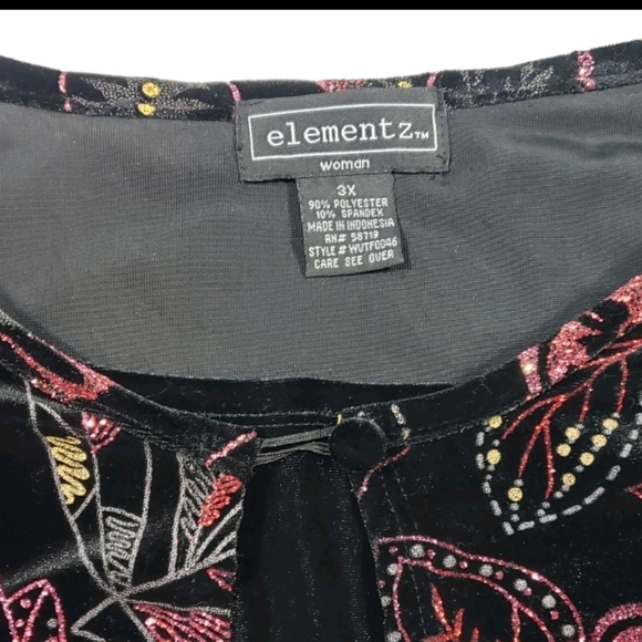 Elementz Woman Black Floral Glitter Print  Velour Jacket Size 3X Fairy Holiday - Picture 10 of 12